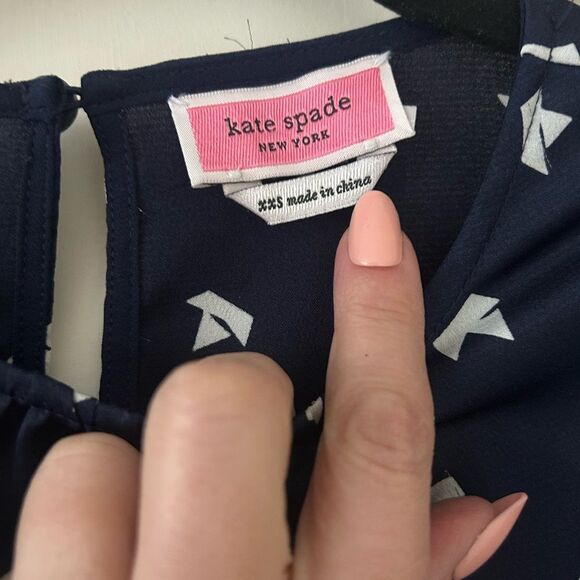 Kate Spade Navy Blue Patterned Blouse Women's Size XXS Designer Nautical Coastal - Picture 6 of 9